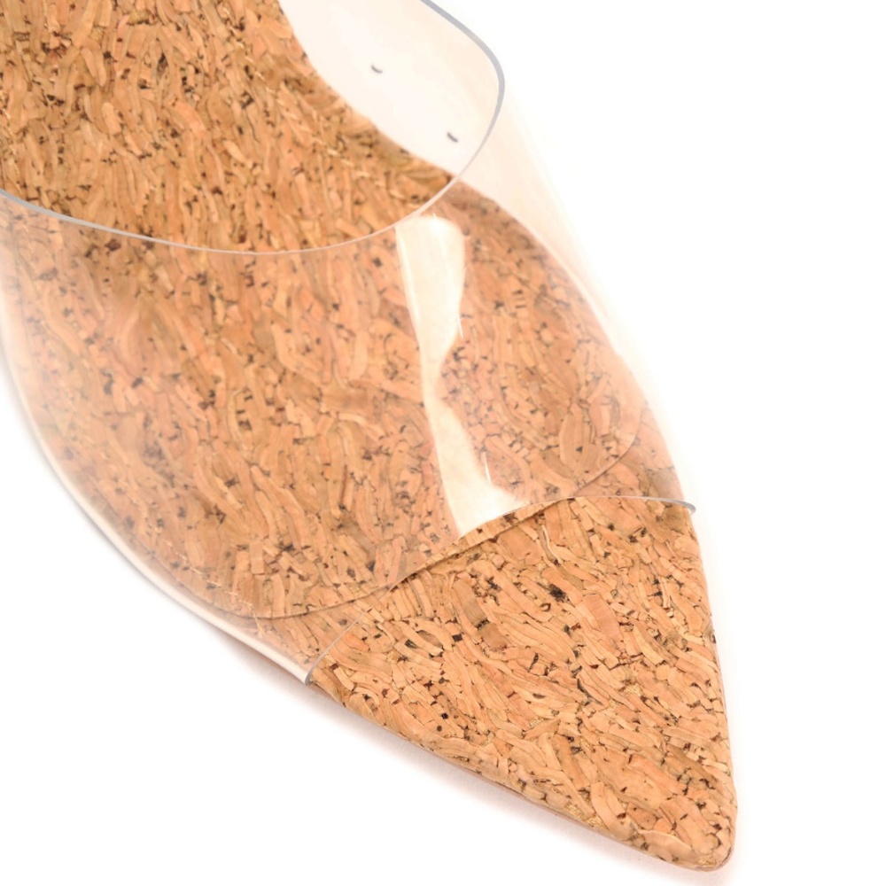 NEW🔥 Transparent Clear Peep Toe Cork Stiletto High Heel Mules Sandals Slip-On - Picture 5 of 8